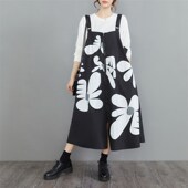 印花大码 背带裙秋装 黑色吊带连衣裙复古显瘦设计感小O众个性 吊带