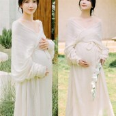 复古新中式 孕妇影楼主题服装 新款 压皱连衣裙冷淡高级艺术拍照摄影