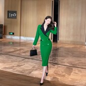 高端洋气职业西装 气质优雅连衣f裙2025春季 新款 V领开叉收腰包臀裙