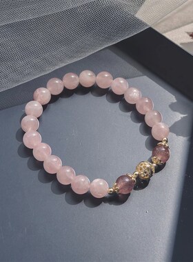 天然粉水晶d草莓晶招桃花手链女生夏转运脱单小众手串送闺蜜礼物