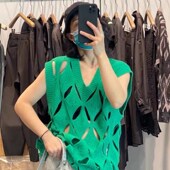 显瘦百搭镂空v领针织马甲背心女宽松百搭无袖 北佃冧 时尚 上衣