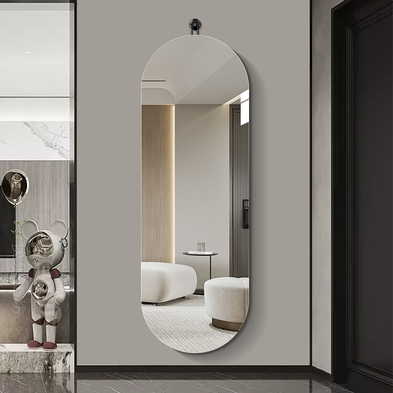 镜子全身穿衣镜挂钩式镜子壁挂玄关挂墙家用椭圆试衣镜无框设计感