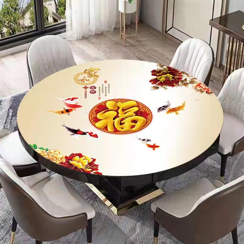 圆形桌垫防水防烫防油免洗可折叠伸缩桌桌布pvc软玻璃3D印花简约