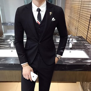 免烫男士西服三件套装韩版修身西装套装青年休闲潮男新郎结婚礼服