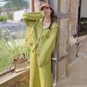 孕妇装 温柔系炸街奶乖套装 女春秋胖妹妹宽松连帽卫衣半身裙两件套