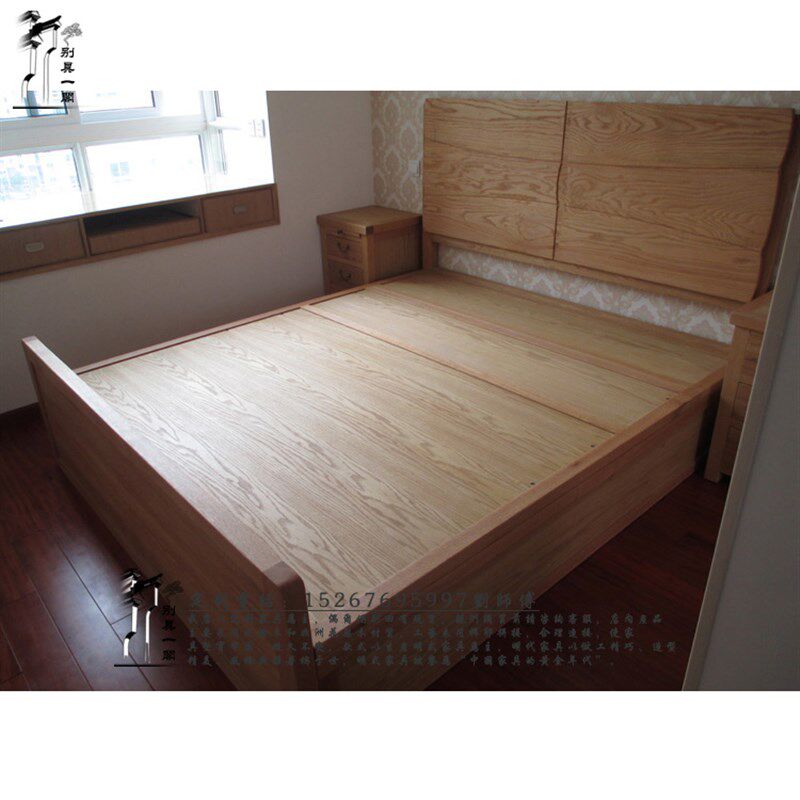 现代新中式实木床白色橡木成人储物气压高箱床1.8 2米双人床婚床