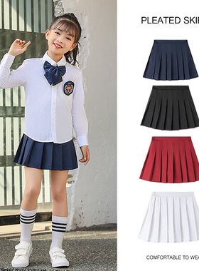 女童半身裙百褶裙韩版2024年新款儿童百搭学院风短裙小学生校服