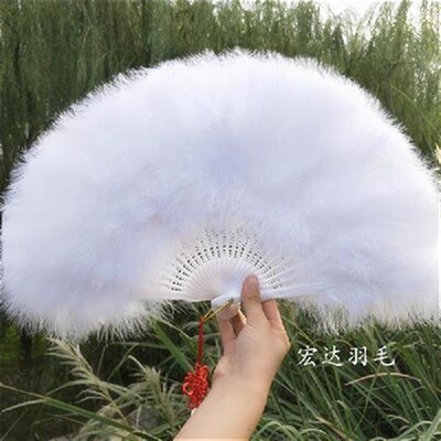 标准全绒加厚白色羽毛扇女折扇咏春双面舞蹈鹅毛扇子白色毛款扇子