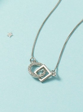 韩版方形圆扣项链女轻奢简约学生镶钻小众设计感锁骨链潮网红个性