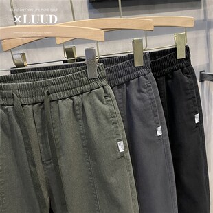 洗水怀旧拼接潮男标签九分束脚裤 休闲裤 棉质复古军绿色工装 LUUD