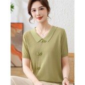 短袖 领T恤中老年薄款 g冰丝针织小衫 妈妈夏装 套装 中年女翻时尚 新品