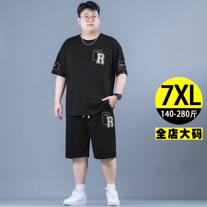 大码T恤男加肥加大短袖2025新款夏季宽松休闲运动套装男潮胖男装