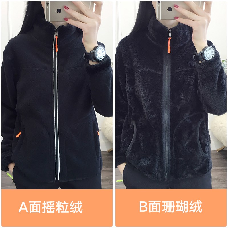2024新款秋冬双面穿抓绒衣女摇粒绒加厚保暖户R外运动外套男珊瑚
