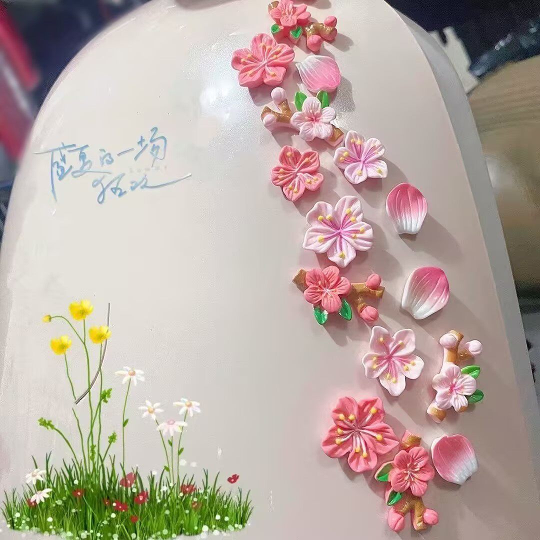 樱花车贴渐变粉花瓣diy装饰3D立体花朵配饰遮划痕贴汽车饰品摆件