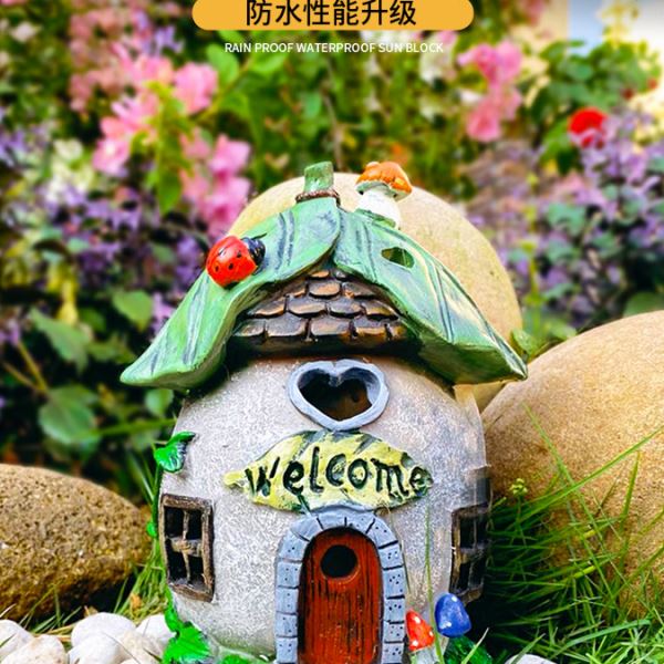 花园装饰庭院阳台创意摆件太阳能灯户外挂件小房子灯景观树脂模型
