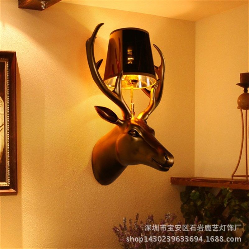 创意个性艺术树脂鹿头壁灯 KTV酒吧过道客厅卧室床头灯鹿角壁灯