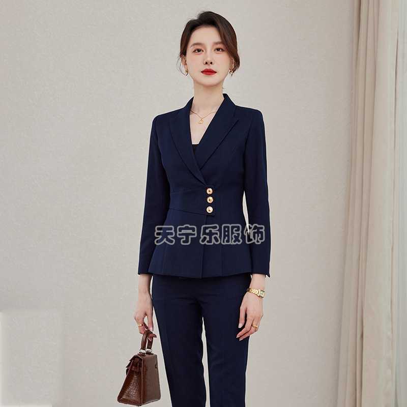 职业装女装西装套装秋冬新款加厚磨毛藏青工装制服工作服女西服