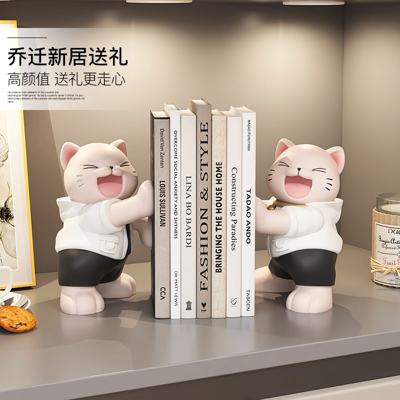 奶油风猫咪摆件客厅书房酒柜家居装饰品H办公室桌面摆设儿童小礼