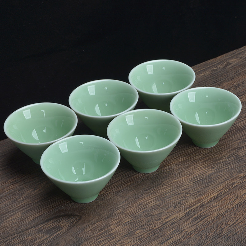 青瓷品茗杯功夫小茶杯套装家用茶碗斗笠H主人杯陶瓷茶杯单杯一口