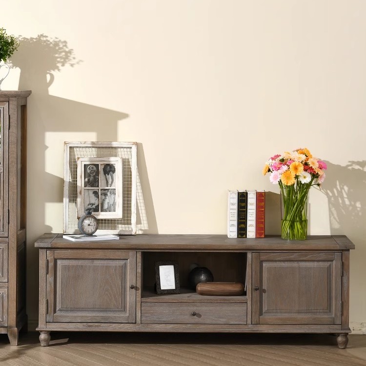 美式乡村复古实木仿古电视柜法式简约做旧橡木收纳储物柜客厅地柜