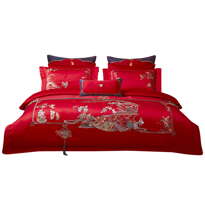 喜被四件套结婚大红色刺绣百子图新中式婚庆床上.用品十件套,床上用品,婚庆床品套件,淘宝优惠券,粉丝福利购,淘宝优惠卷