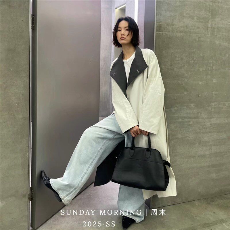 十三行日落2025春季新款高品质棉质中长款风M衣女设计感撞色F6074