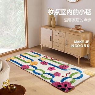 饰改造地垫小清新加厚毛绒 多巴胺长条c地毯卧室床边毯阳台飘窗装