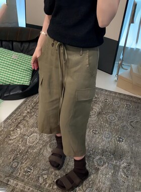 军绿色工装风七分裤女20s25夏季新款显瘦休闲简约百搭宽松阔腿裤