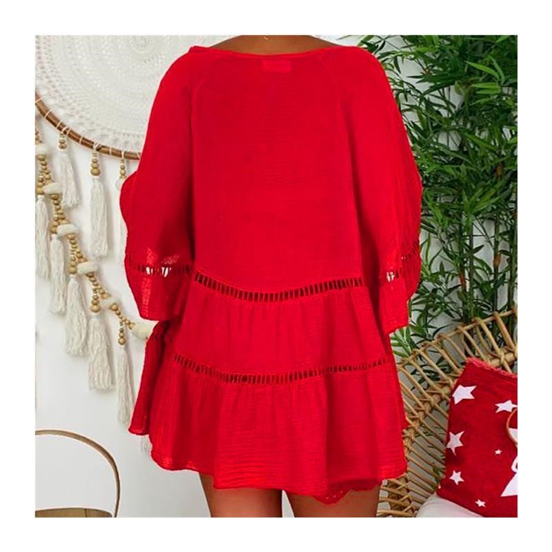Women&camp;#39;s quarter sleeved cotton linen collar loos