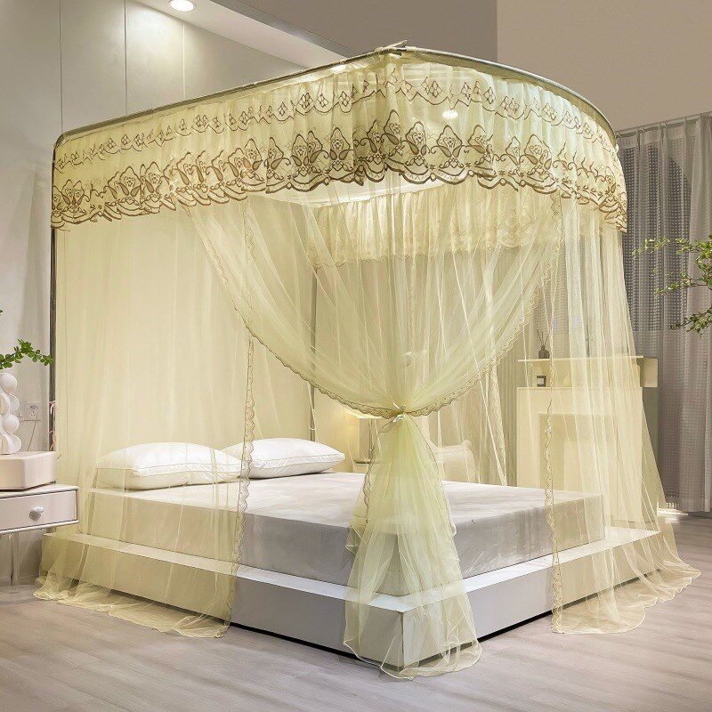 CB@可伸缩蚊钓鱼杆U蚊帐三开门落地1.5m1.8米床双人家用