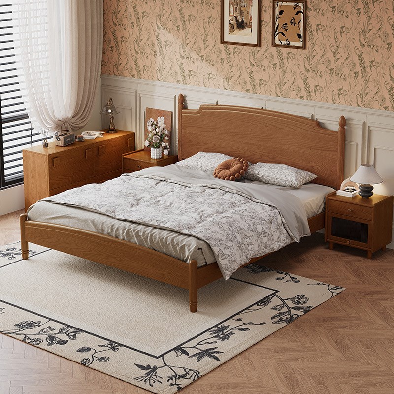 实木床现代简约1.5m家用白蜡木床架中古风主卧床1米8双人床小户型