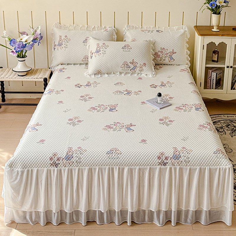 小清新冰丝豆豆凉席床裙款三件套夏季新款可机洗凉感软席空调席子,床上用品,冰丝席,淘宝优惠券,粉丝福利购,淘宝优惠卷