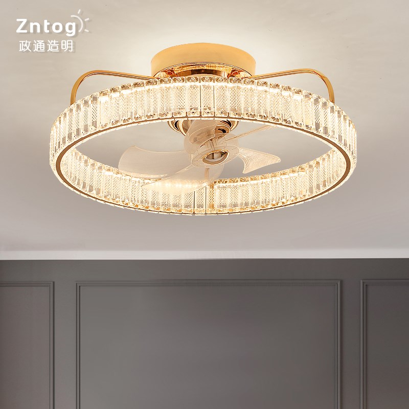 卧室灯吸顶灯客厅摇头风扇灯现代简约轻奢水晶大气家用房间吊扇灯