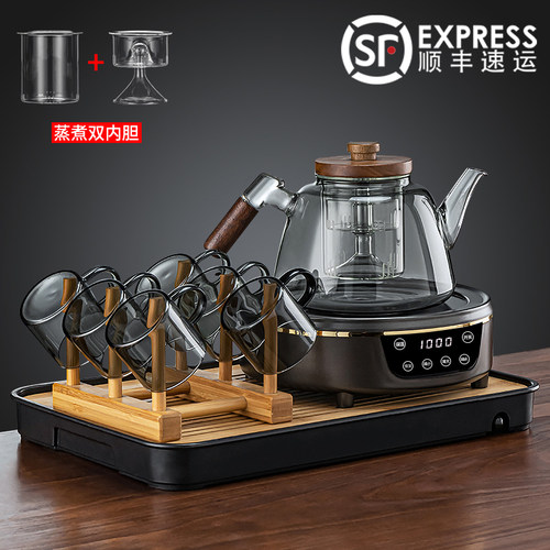 烟灰色玻璃煮茶壶套装家用茶具电陶炉煮茶炉网红电热蒸茶炉煮茶器
