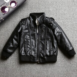 洒酷啦男童皮衣夹克秋冬款 潮男宝宝小皮衣洋气外套酷 加绒加厚薄款