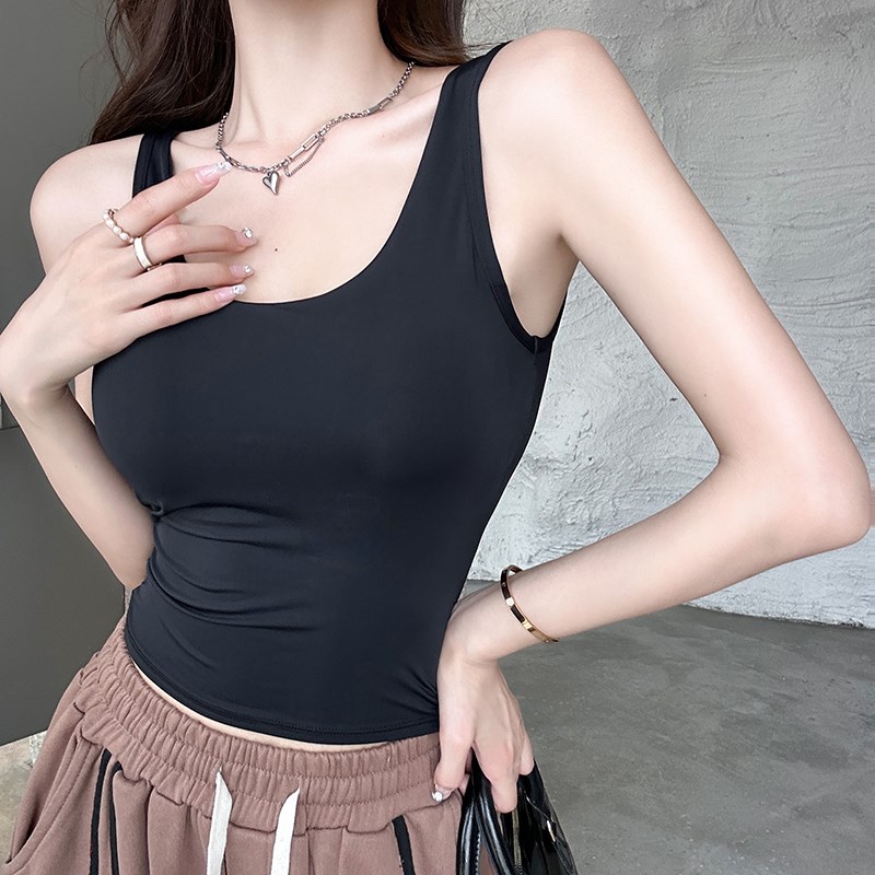 u型美背吊带背心女冰丝内搭带胸垫网F红爆款文胸黑色外穿内衣打底