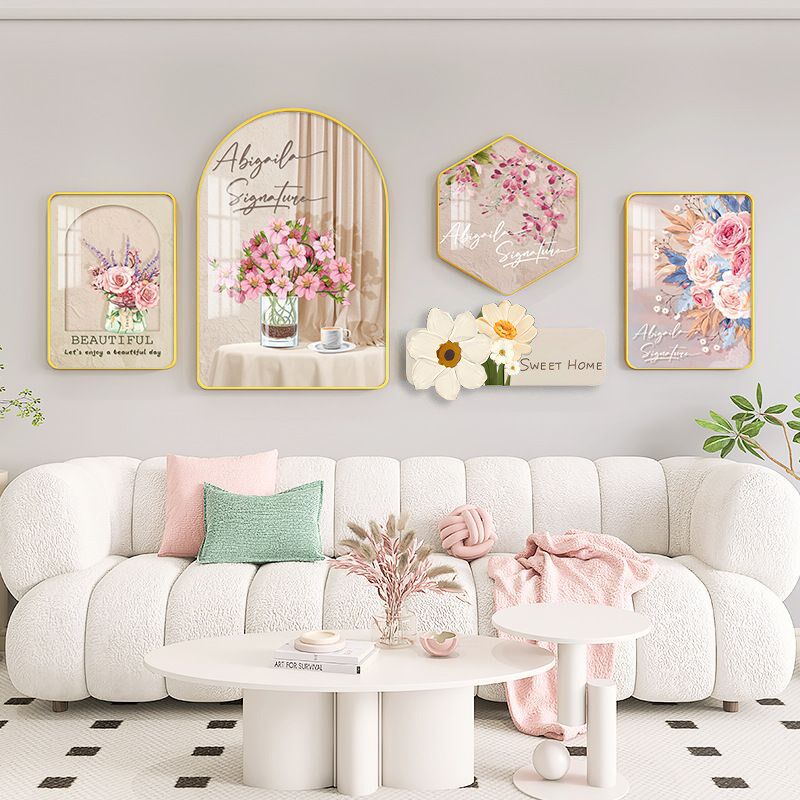 北欧小清新五连客厅背景墙装饰画组合壁奶油风沙发背景墙钟表挂画