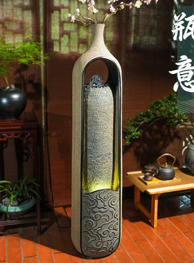 室内玄关落地装饰流水生财摆件循环水电视柜旁茶室落地中式造景