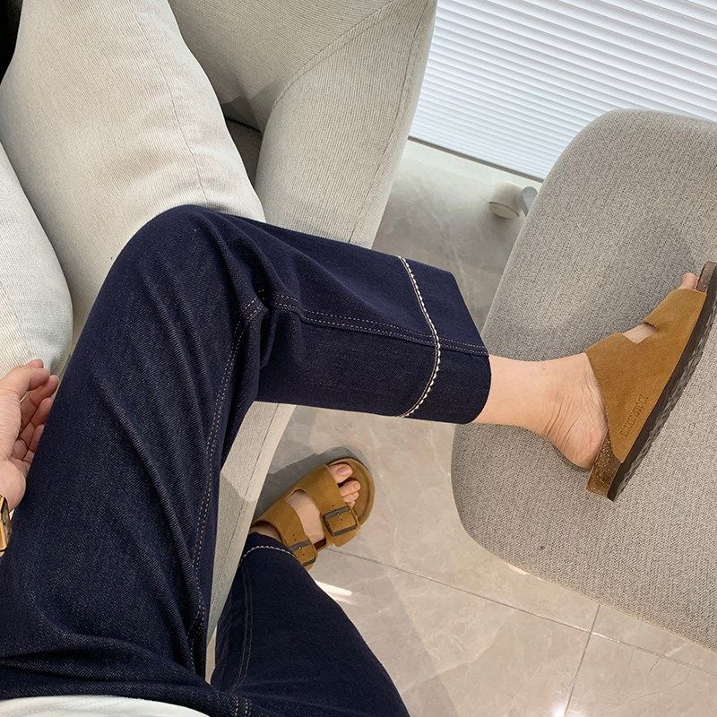 电线杆裤!四面弹脚口刺绣九分法棍牛仔裤2025夏季小个子直筒裤女