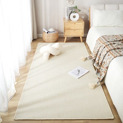 简约素色地毯卧室床边毯仿剑麻高级房间地垫主卧床前毯防滑床边垫