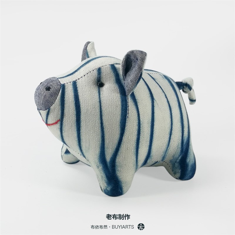 植物染/蓝染 & 手工造物 扎染小猪猪公仔土布老粗布手织布玩偶