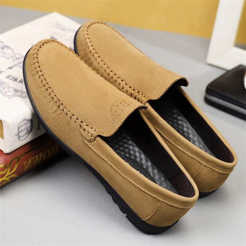 头层牛皮男鞋真皮高端潮流豆豆鞋男男士休闲皮鞋软底一脚蹬懒人鞋,流行男鞋,休闲皮鞋,淘宝优惠券,粉丝福利购,淘宝优惠卷