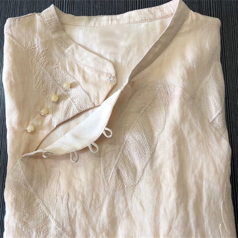 2025新品苎麻刺绣工艺别致旗袍夏季中式改良棉麻高端双层连衣裙