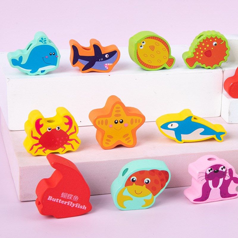 儿童木质串珠子穿线绳益智专注力绕珠手抓板积木制玩具男女孩宝宝