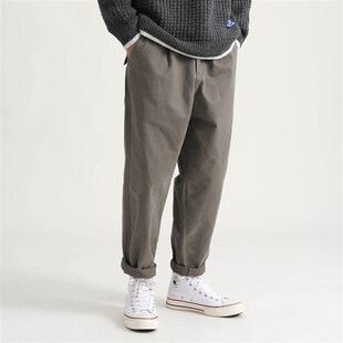 新品 文艺休闲直筒裤 日系复古纯色九分工装 男装 男潮 裤 2020写意秋季