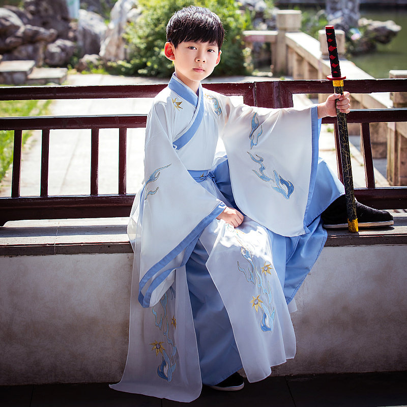 儿童汉服男童春秋新款中国风小男孩古装大袖蓝色雪纺超仙古风帅气,童装/婴儿装/亲子装,唐装,淘宝优惠券,粉丝福利购,淘宝优惠卷