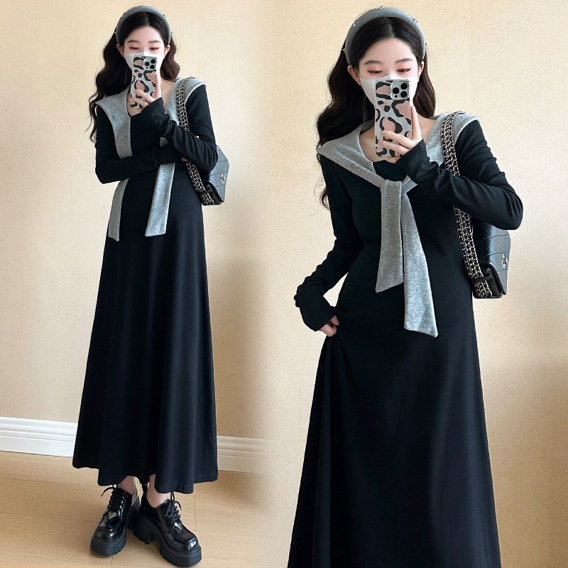 孕妇装春装披肩连帽长袖连衣裙时尚休闲显瘦怀孕裙子春季孕妇裙春