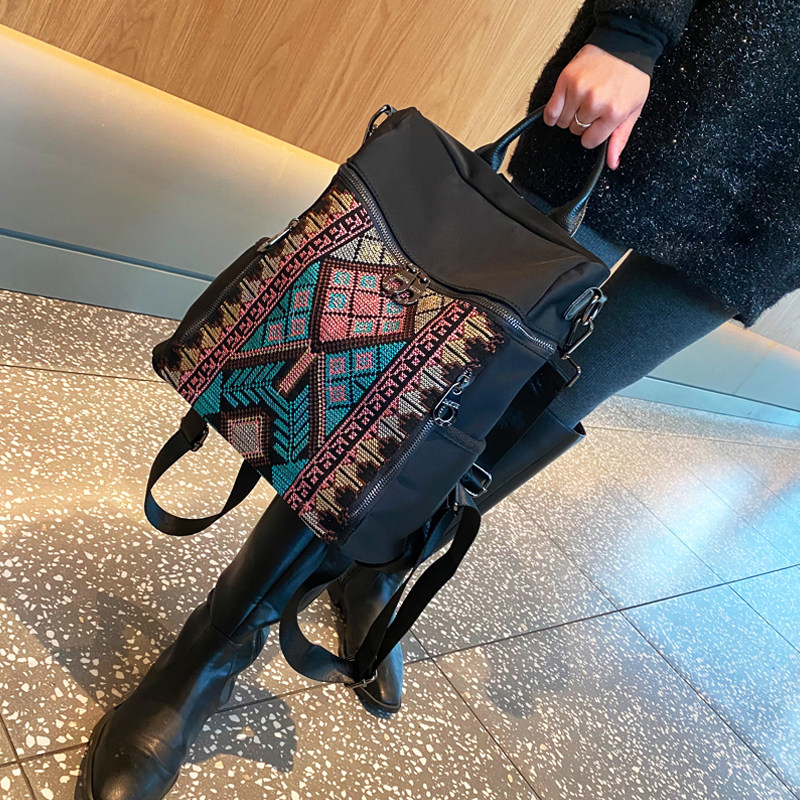 2021潮流刺绣女包三用新款撞色休闲双肩包百搭大容量背包单肩斜挎,箱包皮具/热销女包/男包,双肩背包,淘宝优惠券,粉丝福利购,淘宝优惠卷