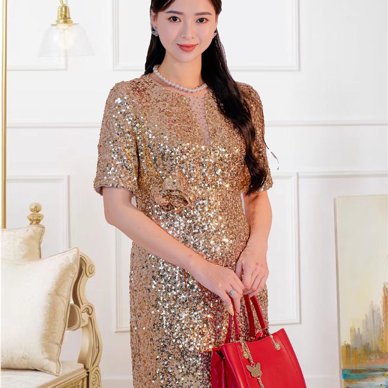 高端喜婆婆婚宴装晚礼服高贵年轻洋气M妈妈参加婚礼连衣裙女