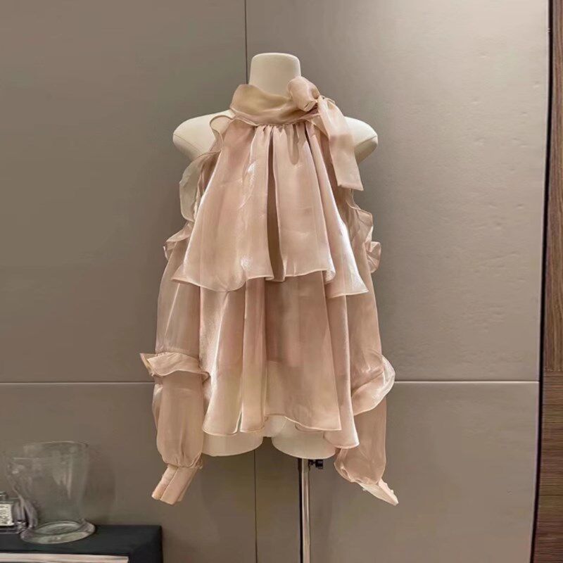 2025年夏装新款时尚气质甜美荷叶边设计感小众露肩洋气长袖上衣女
